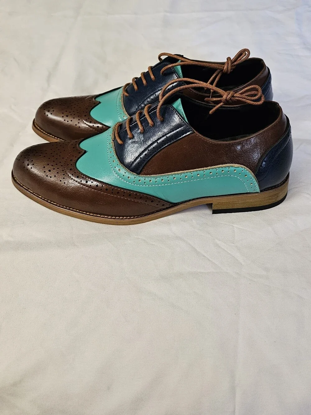 Unique Tri-Tone Faux Leather Lace Up Brogue Oxford Shoes Wingtip Loafers NEW